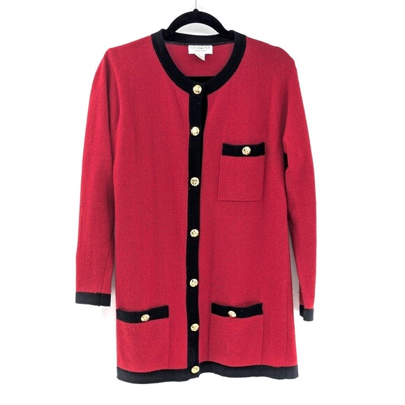Sutton Studio Cashmere Red Gold Buttons Hong Kong Cardigan Sweater Size Large - Picture 1 of 8